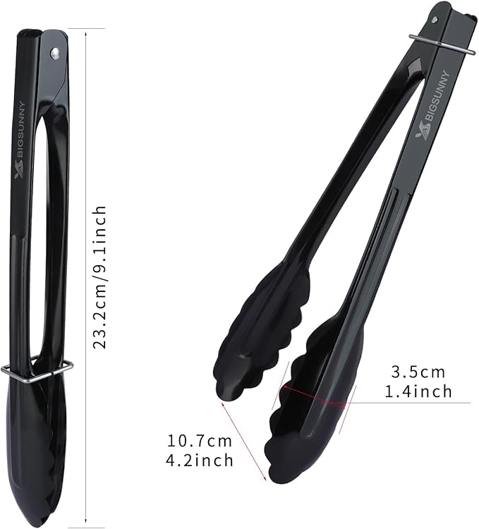 MSY BIGSUNNY 9 Inch Kitchen Food Tongs, Buffet Tongs, Serving Tongs, Black Aluminum Tongs - Set of 3-Ruum Studio Home