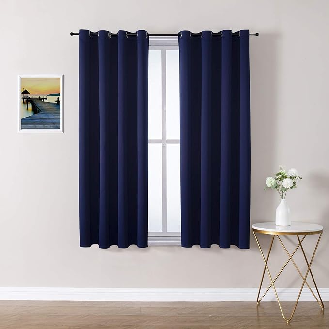 ChrisDowa Grommet Blackout Curtains for Bedroom and Living Room - 2 Panels Set Thermal Insulated Room Darkening Curtains (Navy Blue, 52W x 63L)-Ruum Studio Home