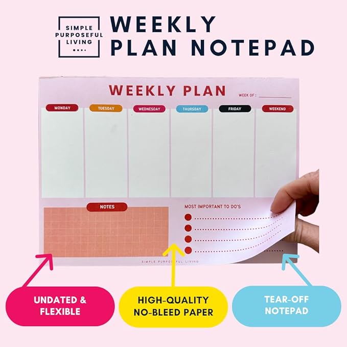 Weekly Planner Notepad – Tear-Off Weekly to do List Notepad, Weekl y Desk Calendar Notebook for Productivity, Task Planner for Time Management, Project Planner with 50 Planning Sheets-Ruum Studio Home