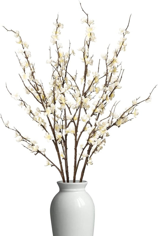4Pcs Cherry Blossom Branches Artificial Flowers for Spring Summer Indoor Decoration,Faux Long Stem Artificial Flowers for Wedding Home Office Bedroom Party Table Centerpieces Decor(White)-Ruum Studio Home