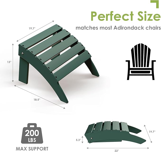 GREENVINES Adirondack-Ottoman | Set of 4 | HDPE Plastic | Outdoor Footrest | All Weather | Foot Rest | Foot Stool | Forest | for Adirondack Chair | for Patio Backyard Pool-Ruum Studio Home