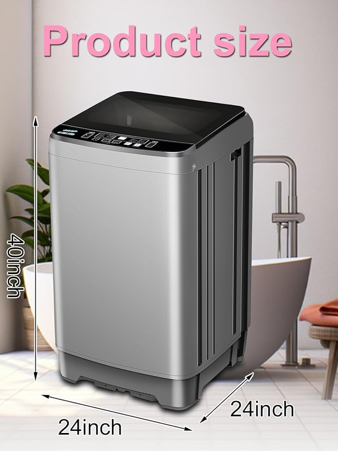 Full Automatic Washing Machine with LED Display, 25 lbs Portable Washer Drain Pump, 10 Programs & 8 Water Levels Selections, Ideal for RV, Camping, Apartment, Dorm, Dark Grey-Ruum Studio Home
