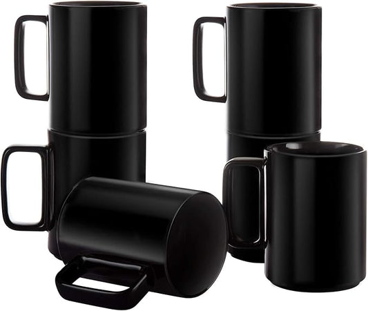 E-liu Porcelain Tea Mugs Coffee Mug Set, Large 15 Ounces Cups for Coffee, Tea, Cocoa, and Mulled Drinks, Set of 6, Black-Ruum Studio Home