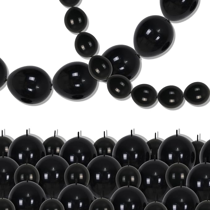 Black Linking Balloons, 120PCS Linked Balloon with Tail for Balloon Wall Arch and Chains, Quick Linkable Balloons for Wedding Birthday Baby Shower Engagement Graduation Party Decorations (6+10inch)-Ruum Studio Home