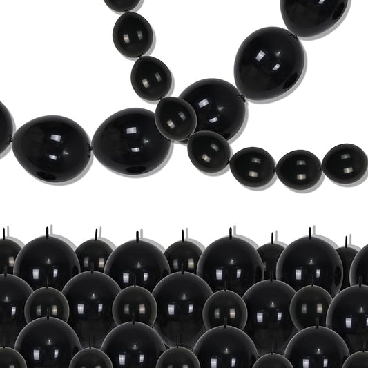 Black Linking Balloons, 120PCS Linked Balloon with Tail for Balloon Wall Arch and Chains, Quick Linkable Balloons for Wedding Birthday Baby Shower Engagement Graduation Party Decorations (6+10inch)-Ruum Studio Home
