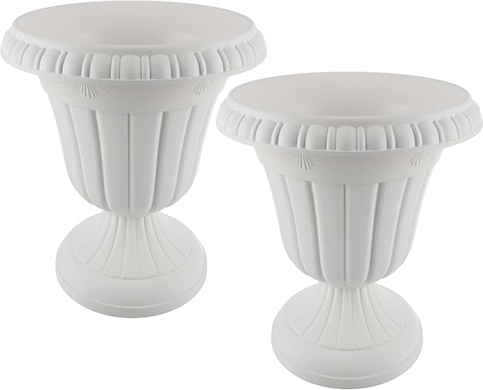 Pure Garden Outdoor Planter 2-Pack - 16x18-Inch Urn Planters - Plastic Plant Pots for Indoor, Outdoor, or Front Porch Decor - Flower Pots (White)-Ruum Studio Home