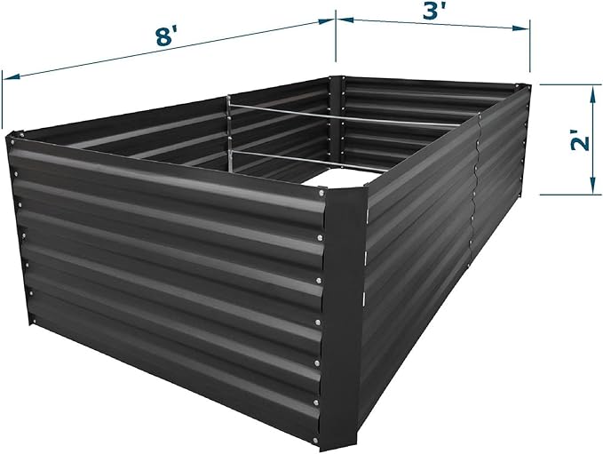 8x3x2FT Metal Raised Garden Bed Kit, Galvanized Outdoor Garden Bed Planter Box for Vegetables, Flowers, Herbs, Succulents and More, Black-Ruum Studio Home
