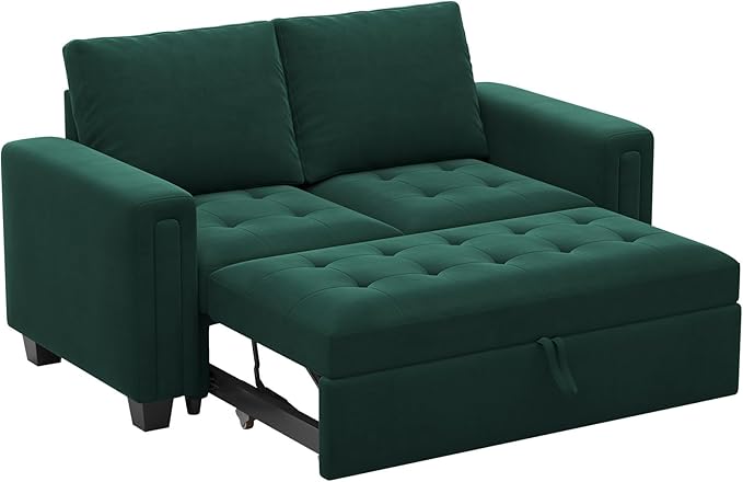 Belffin Modular Sectional Sleeper Sofa with Pull Out Couch Bed Modular Sleeper Loveseat Sectional Sofa Velvet Fabric for Living Room Apartment Green-Ruum Studio Home