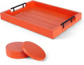 Ottoman With Handle for Living Room - Set of 4 Natural Wooden Coasters - Rustic Serving Tray for Coffee Table - Kitchen Decorative Tray With Handles (Orange)-Ruum Studio Home