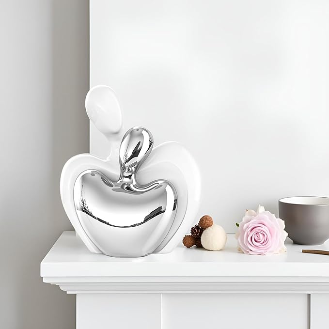 XMGZQ White and Silver Ceramic Couple Figurines Home Decor,Wedding Engagement Romantic Gift for Husband Wife,Large Male and Female Love Statue Valentine's Day Birthday,Abstract Hugging Couple-Ruum Studio Home