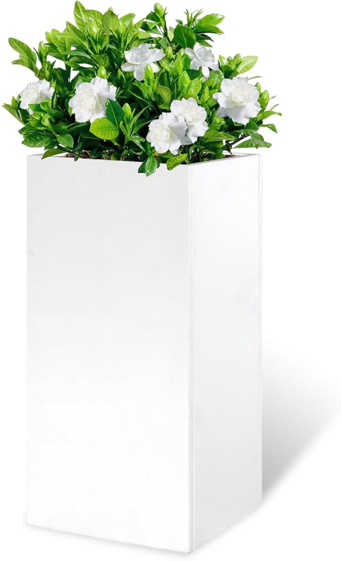 White Steel Metallic Heavy Planter for Outdoor Plants Box 14"x14"x30" Metal Planter Spliced Flower Pots with Partitions for Outside,Indoor,Garden (White, 14 * 14 * 30)-Ruum Studio Home
