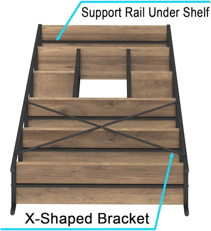 LVB Tall Industrial Etagere Bookcase, Modern Wood Large Open 6 Tier Bookshelf, Vintage Wide Metal Book Shelf Organizer, Farmhouse Book Shelves for Bedroom Living Room Home Office Storage, Rustic Oak-Ruum Studio Home