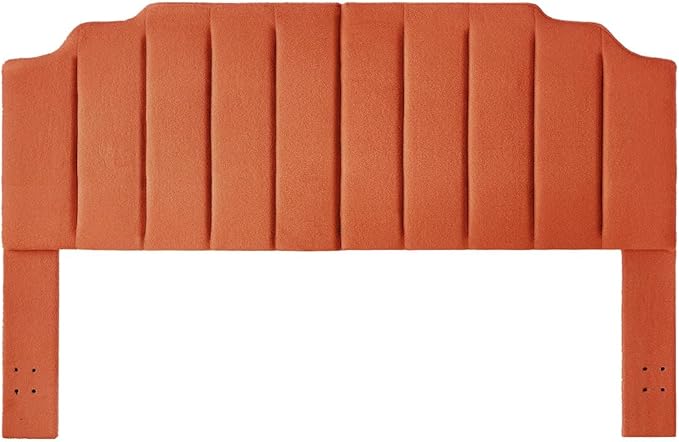 24KF Orange Teddy Fabric Tufted King Upholstered Headboard, Modern Vertical Channel Design California King Headboard with Stepped Silhouette Top Edge,6026-K-Teddy Orange-Ruum Studio Home