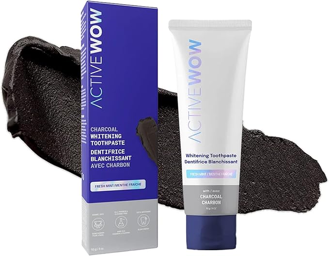 Active Wow Activated Charcoal Toothpaste - for Whitening Teeth, Made with Organic Coconut Oil & Xylitol, Charcoals Activated-Toothpaste (4 Ounce (Pack of 1)-Ruum Studio Home