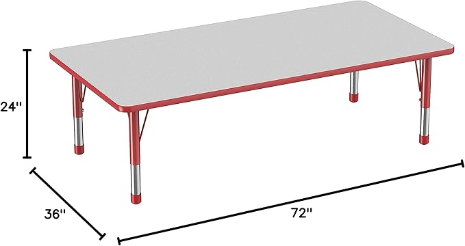Factory Direct Partners FDP Rectangle Activity School and Classroom Kids Table (36 x 72 inch), Toddler Legs, Adjustable Height 15-24 inches - Gray Top and Red Edge-Ruum Studio Home
