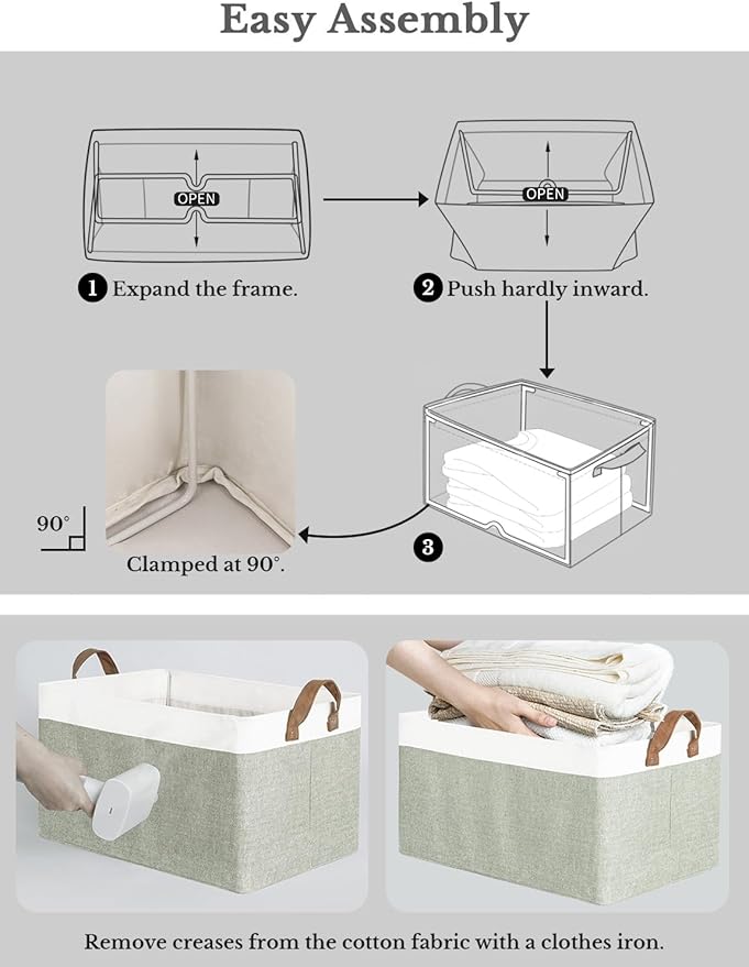 StorageWorks Storage Bins, Fabric Storage Bins for Shelves, Extra Large Storage Baskets with Metal Frame, Closet Baskets and Bins with Handles, Jumbo, Green and White, 2-Pack-Ruum Studio Home
