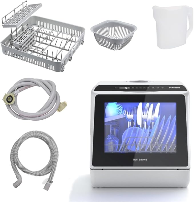 Portable Dishwasher Countertop, WIFI Smart Dishwasher, Compact Mini Dishwashers with 5L Built-in Water Tank, 6 Programs, 360° Dual Spray, High-Temp& Air-Dry Function, Fruit Cleaning-Ruum Studio Home