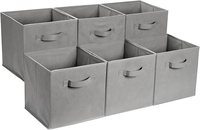 Amazon Basics Collapsible Fabric Storage Cube Bins Organizer with Handles, Sturdy, Gray, 13-x-13-x-13-inch, Pack of 6-Ruum Studio Home