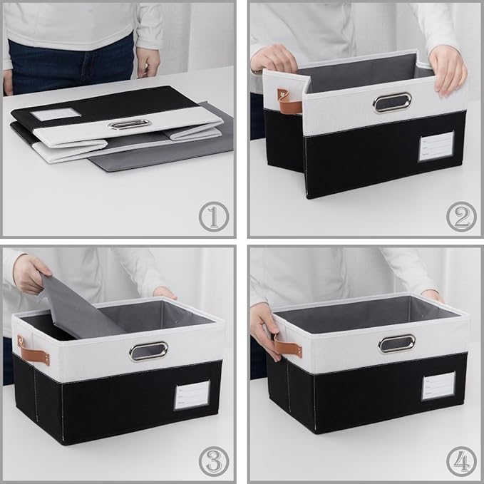 PRANDOM Foldable Storage Bins with Lids [3-Pack] Fabric Collapsible Storage Boxes Baskets Cubes Containers with Handles for Closet Living Room Bedroom (Black & White 14.9x9.8x9.8'')-Ruum Studio Home