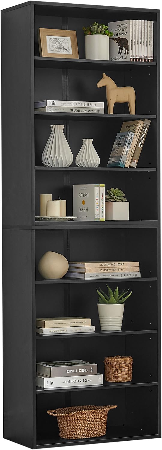 71 Inch Tall 8-Shelf Bookcase, Wood Bookshelf Storage Organizer Adjustable Shelf for Home Office Living Room, Converts into Two 4-Shelf Bookshelves, Black-Ruum Studio Home
