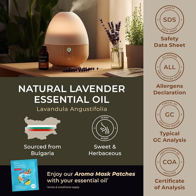 Gya Labs Lavender Essential Oil for Diffuser - 0.34 Fl Oz - 100% Pure Natural Lavender Oil for Skin, Hair, Massage, Aromatherapy & Candle Making Scent-Ruum Studio Home