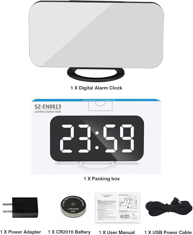SZELAM LED RGB Digital Alarm Clock,with 11 Color Modes Display,Mirror Surface,Dual USB Charger Ports,Modern Desk Clocks for Bedroom Home Office Decor- Black-Ruum Studio Home