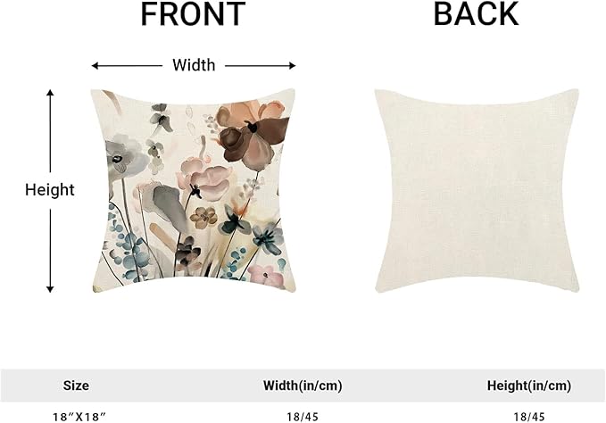 CXMEIFLY Spring Floral Pillow Covers 18 x 18 Inch Set of 2 for Watercolor Flowers Decor Throw Pillows Teal Brown Leaves Plant Floral Outdoor Decorative Cushion Cases for Couch Bed Decorations-Ruum Studio Home