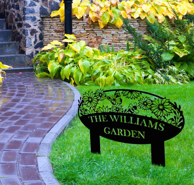 Custom Metal Garden Sign, Flower Sign with Stakes, Personalized Garden Decor for Outside, Garden Family Name Sign, Outdoor Steel Yard Sign, Large Patio Garden Sign Art, Housewarming Gift-Ruum Studio Home