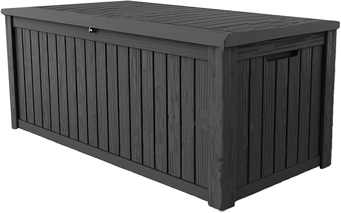 180 Gallon Lockable Resin Deck Box, Waterproof & UV-Resistant Outdoor Storage Box for Outdoor Cushion Storage, Garden Tools & Pool Accessories Storage, Black-Ruum Studio Home