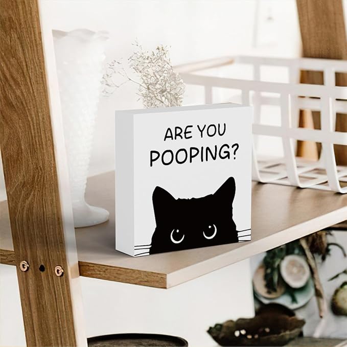 Funny Bathroom Decor Are You Pooping Cat Sign Funny Bathroom Toilet Table Decoration Funny Cat Gifts Bathroom Wall Decor Cat Gifts for Women Gifts for Cat Lovers, Funny Bathroom Wooden Box Sign Decor-Ruum Studio Home