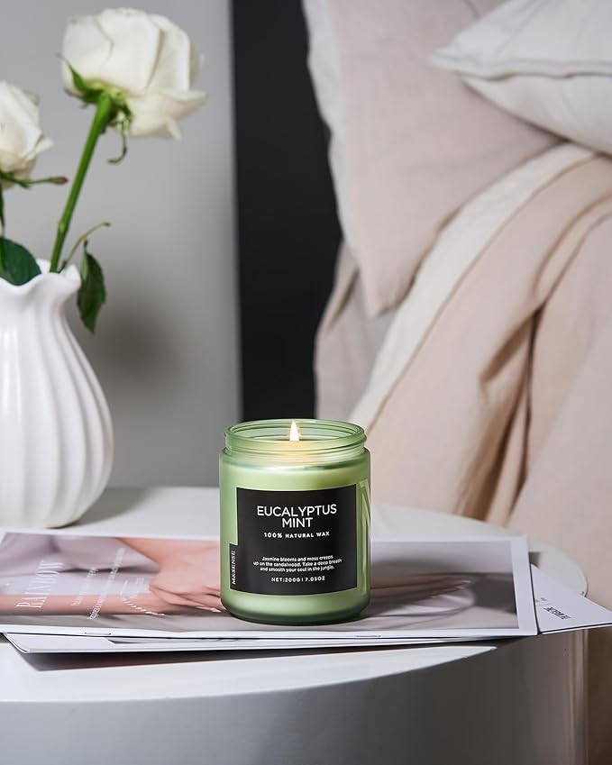 M&SENSE Eucalyptus & Mint Candles for Home Scented, Clean Non Toxic Aromatherapy Candle Gift 7.05oz 50 Hours Burn for Stress Relief Meditation Yoga Relaxing SPA-Ruum Studio Home