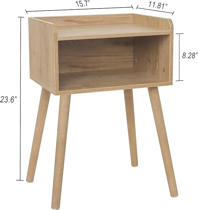 MaxSmeo Nightstand, Mid Century Modern Side Table Bedroom with Storage, Small End Bedside Table with Solid Wood Legs for Living Room, Office Small Spaces (Rustic Walnut)-Ruum Studio Home