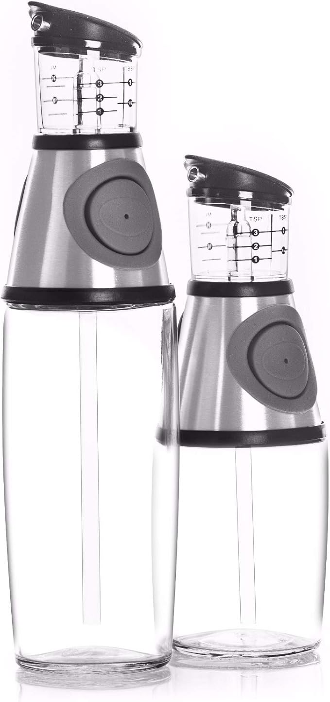 Olive Oil Dispenser Bottle with Pump - Oil Dispenser for Kitchen, Glass Oil and Vinegar Dispenser Set, Measured Cruet for Cooking - Ideal Oil Bottles for Kitchen Gadgets & Gifts, 2 Pack-Ruum Studio Home