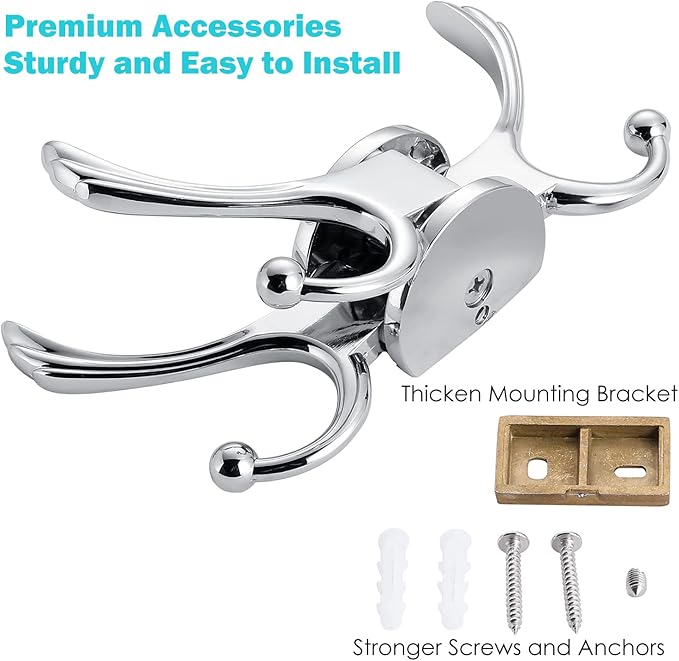 Swivel Coat Hook 2 Pack Heavy Duty Space Saving Towel Rope Hook Wall Mount Triple Swing Arms for RV Bathroom Kitchen Garage,Polished Chrome-Ruum Studio Home