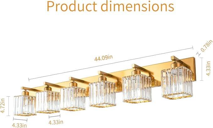 Modern 6-Light Gold Brushed Brass Finish Crystal Wall Light for Bathroom Vanity-Ruum Studio Home