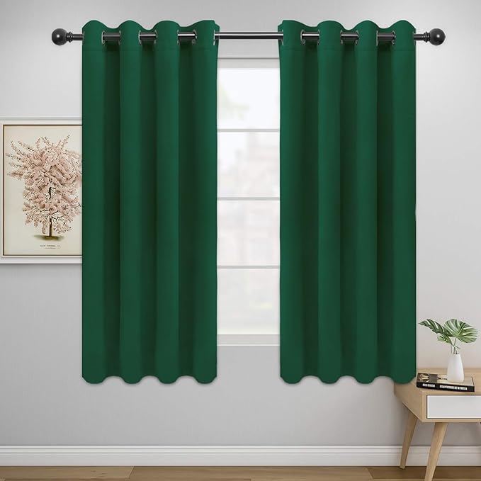 Easy-Going Blackout Curtains for Bedroom, Solid Thermal Insulated Grommet and Noise Reduction Window Drapes, Room Darkening Curtains for Living Room, 2 Panels (52x63 in,Dark Green)-Ruum Studio Home
