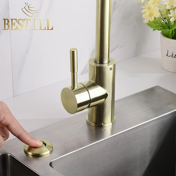 BESTILL Garbage Disposal Air Switch Kit - UL Listed, Cordless Sink Top Switch Button for Waste Disposer, 3.6" Long Push Button with Brass Cover, Brushed Gold, Compatible with all Garbage Disposals-Ruum Studio Home