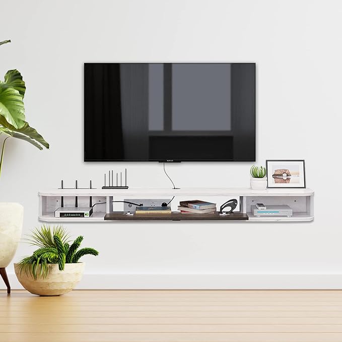 Pmnianhua Modern Floating TV Stand, 47'' Wall-Mounted Media Console with Storage for Bedroom, Living Room (Grey-White)-Ruum Studio Home
