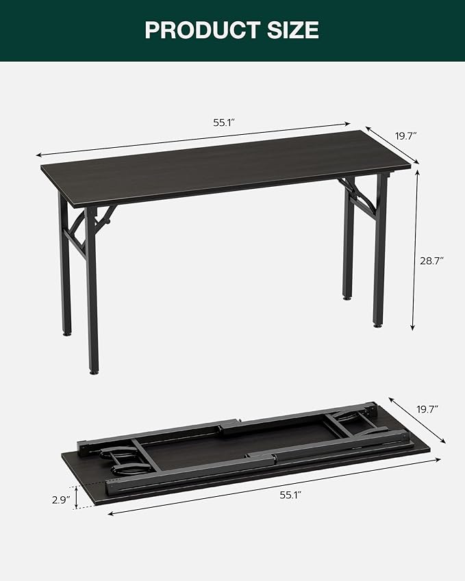 Frylr Small Folding Computer Desk – Portable 55.1 Inch Foldable Laptop Table, Collapsible and Compact for Easy and Fast Setup, Lightweight for Small Spaces, Home Craft and Study Use, Charcoal Wenge-Ruum Studio Home