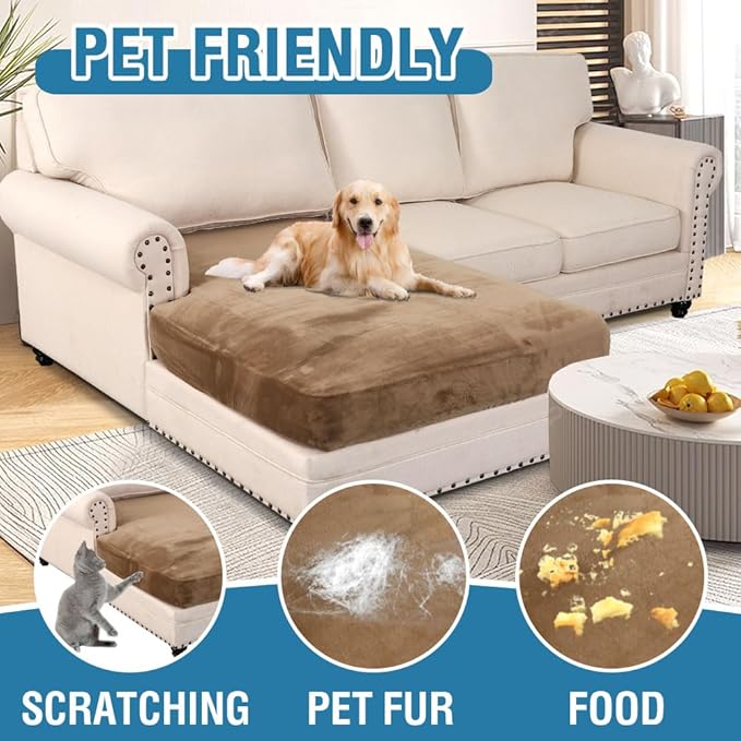 H.VERSAILTEX Velvet Stretch Individual Chaise Cover Sectional Couch Covers for L Shaped Sofa Both Left/Right Furniture Protector Seat Cushion Sofa Cover (1 Piece Chaise Cover, Camel)-Ruum Studio Home