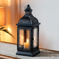 TRIROCKS Rustic Style Metal Candle Lantern 13'' High Decorative Outdoor Lantern Candle Holder with Tempered Glass for Christmas Living Room Garden Patio Parties Indoors Outdoors (Black)-Ruum Studio Home