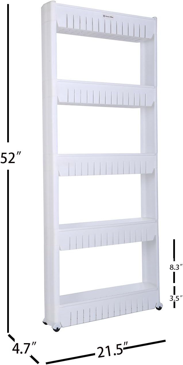 Laundry Room Organizer, Mobile Shelving Unit Organizer with 5 Large Storage Baskets, Gap Storage Slim Slide Out Pantry Storage Rack for Narrow Spaces-Ruum Studio Home