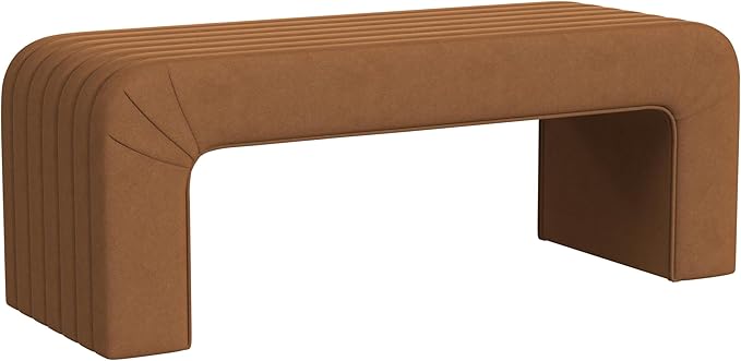 Modern Arch Channel Bedroom Bench Ottoman, 48" Entryway Bench and Shoe Rack, Soft Cushion Bench for Bedroom End of Bed, Ottoman Bench for Living Room, Bedroom, Entryway (Beach Rust Velvet)-Ruum Studio Home