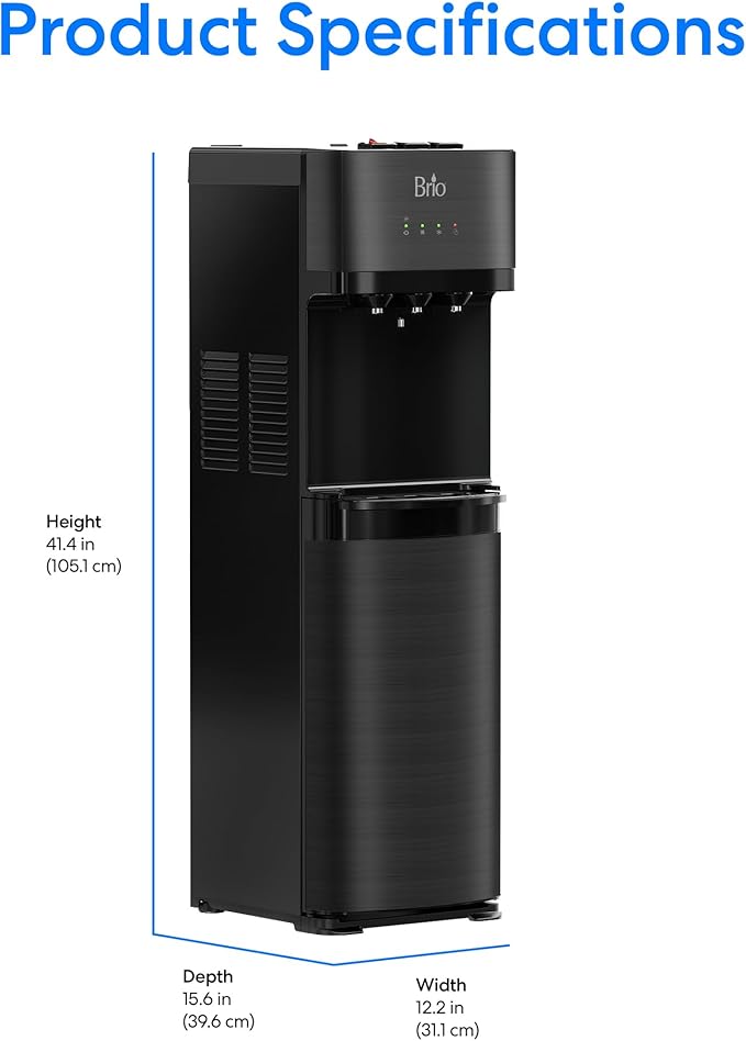 Brio Self Cleaning Bottom Loading Water Cooler Water Dispenser – Black Stainless Steel - 3 Temperature Settings - Hot, Room & Cold Water-Ruum Studio Home