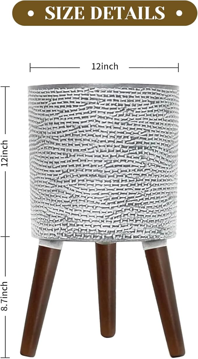 Flower Pot with Legs Tall Flower Pot with Drainage Holes for Indoor and Outdoor Decorative Planting (Gray Wave, 12 Inches)-Ruum Studio Home