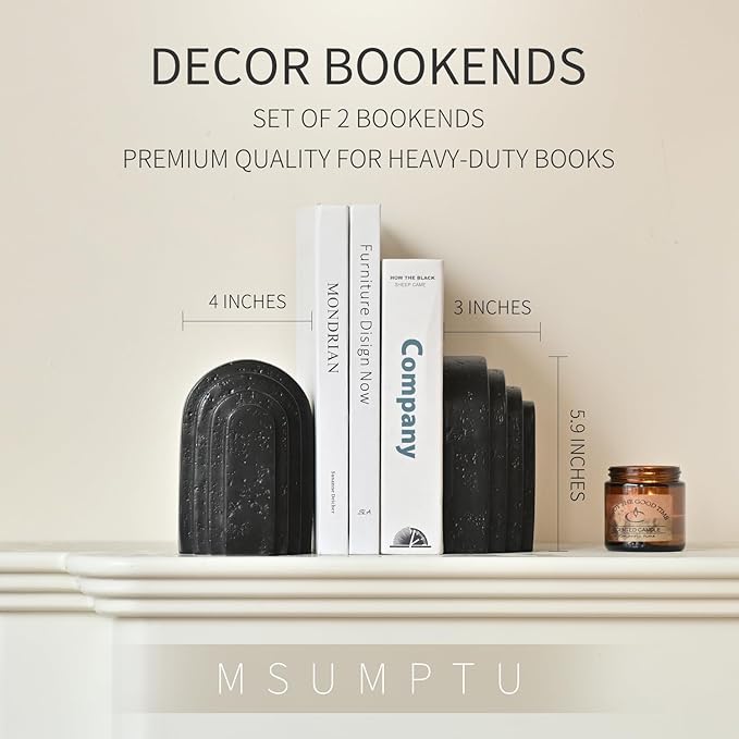 Decorative Bookends for Shelves, Set of 2 Book Ends for Heavy Books, Layered Arch Design Black Bookend-Ruum Studio Home