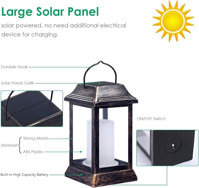 TomCare Solar Lights Metal Flickering Flame Solar Lantern Outdoor Hanging Lanterns Lighting Heavy Duty Solar Powered Waterproof LED Flame Lights for Patio Garden Christmas Decorations, 2 Pack (Bronze)-Ruum Studio Home