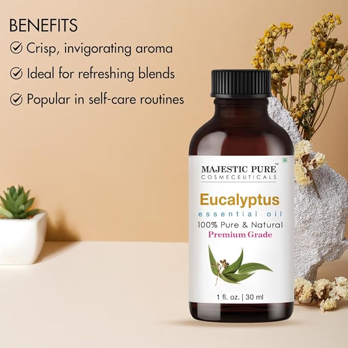 Majestic Pure Eucalyptus Essential Oil with Glass Dropper - 1 Fl Oz - 100% Pure and Natural Eucalyptus Oil - Premium Grade Essential Oils for Diffuser, Aromatherapy, Soap and Candle Making-Ruum Studio Home
