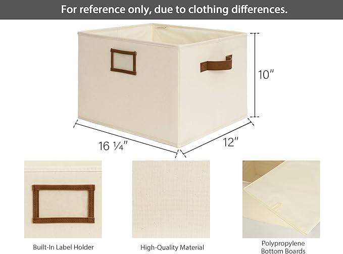 StorageWorks Storage Baskets for Shelves, Foldable Fabric Closet Storage Bins with PU Handles, Fabric Storage Bins Clothes Organizer, Ivory White, 3-Pack, Extra Large-Ruum Studio Home