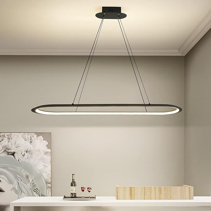 Island Lights, Linear Pendant Light LED Dimmable Hanging Light Fixture, 3000K-6500K with Remote Control,Chandeliers for Dining Room(Black,39.3IN)-Ruum Studio Home